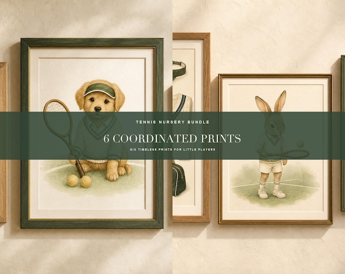 Tennis Nursery Print Set in Sage Green, Preppy Baby Boy Gallery Wall, Printable Download
