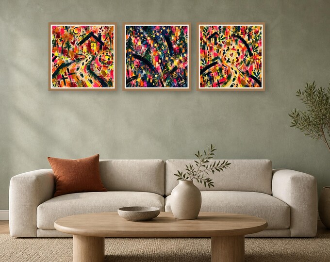Abstract Art Bundle, 8 Modern Square Prints, Fluorescent Digital Download