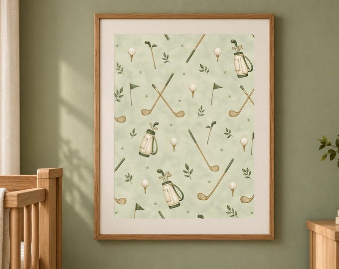 Golf Pattern Print for a Sage Nursery, Preppy Baby Boy Wall Art, Printable Download