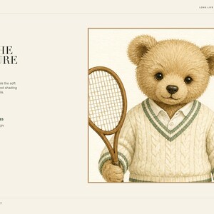 Tennis Nursery Print Set of 6, Sage Green Preppy Baby Boy Wall Art, Vintage Tennis Nursery Decor, Printable Download image 11