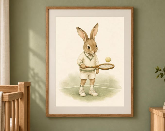 Tennis Nursery Print with Game Set Play, Sage Green Boy Wall Art, Printable Download