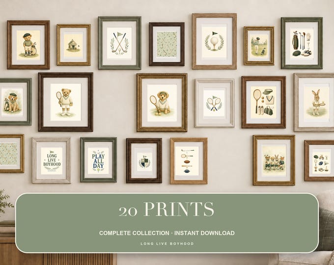 Complete Sports Nursery Wall Bundle, Golf Tennis Baby Boy Prints, Printable Download