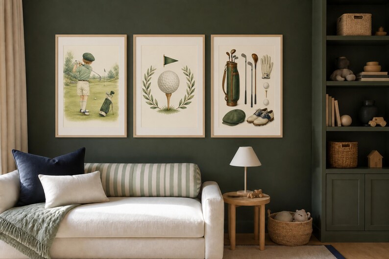 Tee Time Golf Nursery Print, Vintage Golf Flag Wall Art, Preppy Baby Boy Decor, Printable Download image 19