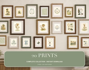 Golf and Tennis Nursery Wall Art Bundle, 20 Preppy Baby Boy Prints, Sage Green Sports Nursery Decor, Printable Download