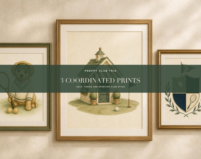 Preppy Nursery Print Set for Boys, Vintage Sports Gallery Wall, Printable Download