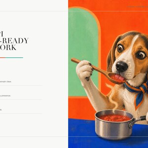A detail slide showcases a close-up section of the beagle art print with text describing 300 dpi print-ready artwork.