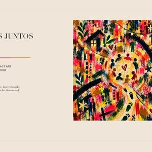 A digital graphic design slide with text on the left and the square abstract print on the right.