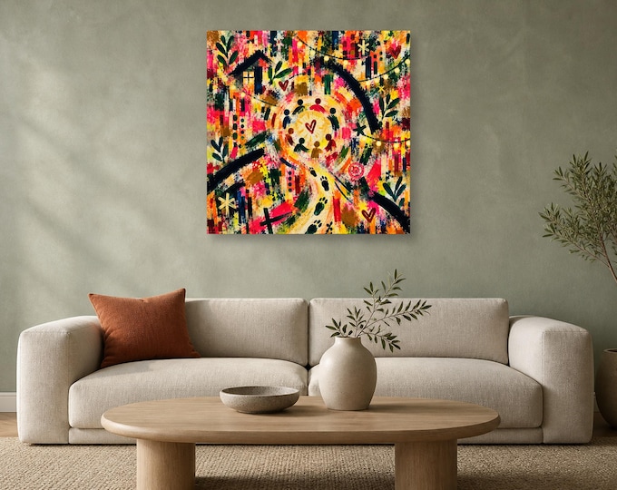 All Together Abstract Wall Art, Colorful Square Print, Family Friendship Decor, Digital Download