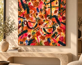 Autumn Afternoon Abstract Art, Bold Fall Wall Art, Colorful Maximalist Print, Square Printable Download