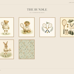 Tennis Nursery Print Set of 6, Sage Green Preppy Baby Boy Wall Art, Vintage Tennis Nursery Decor, Printable Download image 6
