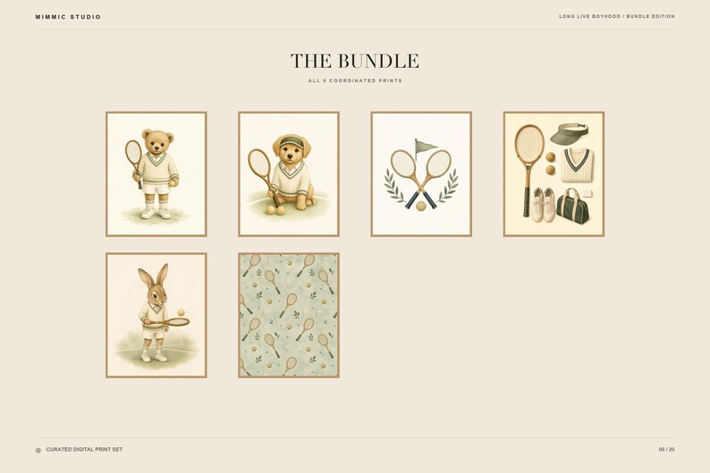 Tennis Nursery Print Set of 6, Sage Green Preppy Baby Boy Wall Art, Vintage Tennis Nursery Decor, Printable Download image 6