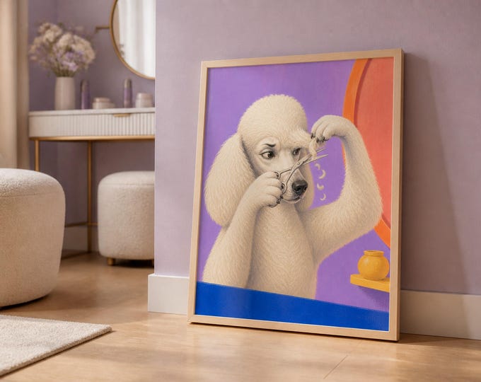 Hair Salon Decor Poodle Print, Colorful Digital Dog Art, Portrait 4:5