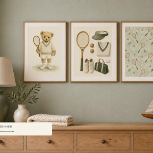 Tennis Nursery Print Set of 6, Sage Green Preppy Baby Boy Wall Art, Vintage Tennis Nursery Decor, Printable Download image 4