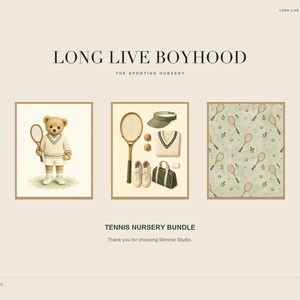 Tennis Nursery Print Set of 6, Sage Green Preppy Baby Boy Wall Art, Vintage Tennis Nursery Decor, Printable Download image 20