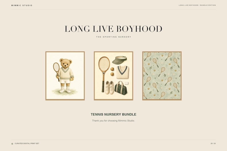 Tennis Nursery Print Set of 6, Sage Green Preppy Baby Boy Wall Art, Vintage Tennis Nursery Decor, Printable Download image 20