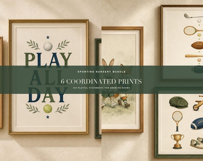 Sports Nursery Print Set in Sage Green, Preppy Baby Boy Gallery Wall, Printable Download