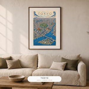 Tokyo Illustrated City Map, Vintage and Color Tokyo Travel Poster, Japan Wall Art, Printable Download image 3