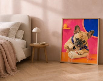 Nail Salon Decor, French Bulldog Wall Art, Funny Manicure Dog Print, Colorful Beauty Room Poster, Printable Download