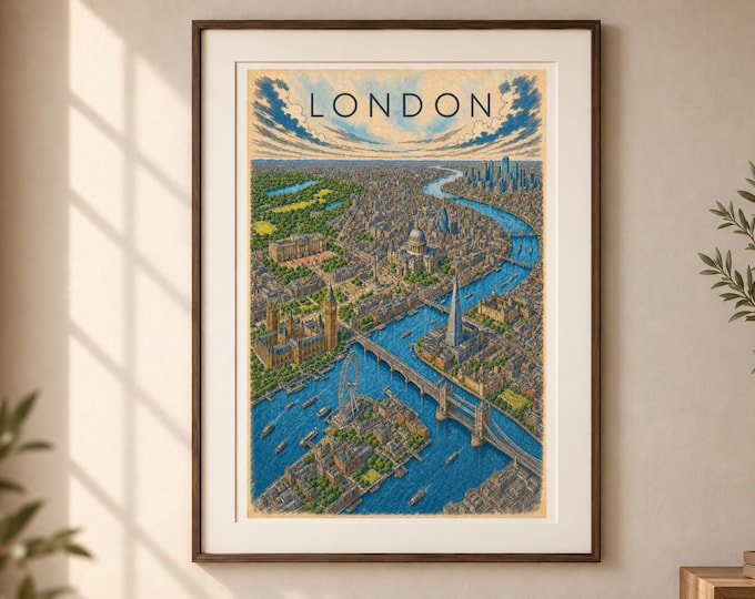 London Map Printable Wall Art, Vintage & Color City Poster, UK Travel Decor, Digital Download