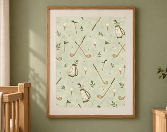 Golf Pattern Nursery Print, Neutral Golf Ball Wall Art, Sage Green Baby Boy Room, Printable Download