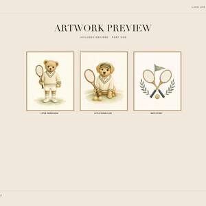 Tennis Nursery Print Set of 6, Sage Green Preppy Baby Boy Wall Art, Vintage Tennis Nursery Decor, Printable Download image 9