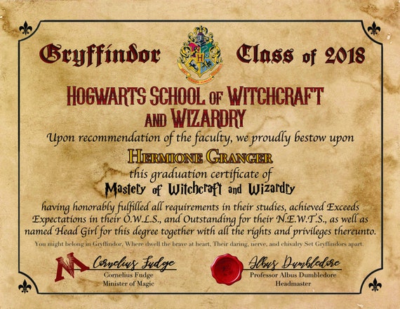 Hogwarts Graduation Certificate Digital File Printable | Etsy