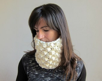 Hand Knitted neckwarmer / Headband. Pearly white