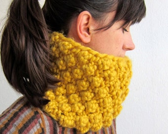 Hand knitted Neck Warmer in yellow, chunky cowl, chunky knit scarf, oversized headband, ear cuffs, yellow