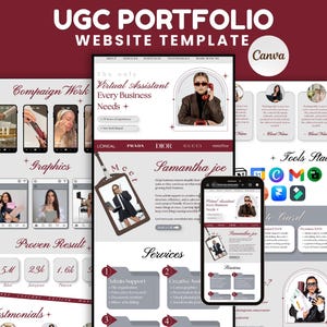 Virtual Assistant Portfolio Website Template Canva Dark Minimal VA Website Editable Freelancer Portfolio Landing Page Social Media Manager