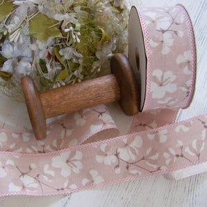 Shabby Chic Floral Ribbon, Rose and White Ribbon, Romantic Ribbon, Feminine Ribbon, Unwired Ribbon, Shabby Chic Supplies, Ribbons, Trims