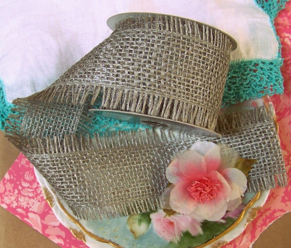 Shabby Chic Silver Burlap Fringed Ribbon Etsy
