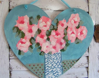 Acrylic Rose Heart Painting, Romantic Wall Decor, Gifts