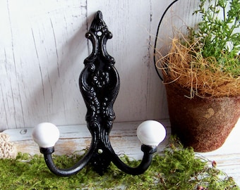 Cast Iron Metal Hook, Hangers, Wall Hooks, Victorian Style Hooks, Victorian Style Hangers, Double Wall Hook, Black Hooks, Black Hangers