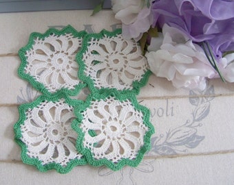 Set of 4 Vintage Linens, Decorative Coasters, Coasters, Green, Green Crocheted , Crocheted Linens, Green Vintage Linens, Gree