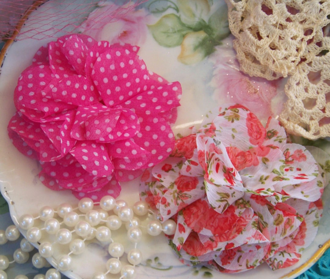 Fabric Flower Set, Polka Dot Flowers, Floral Design Flower Set