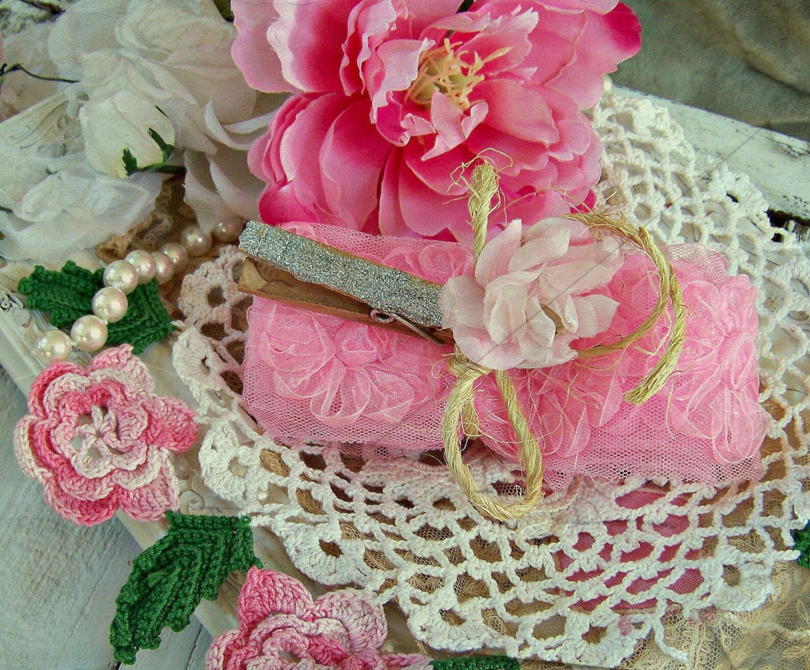 Shabby Chic Pink Flower Ribbon Scrapbooking Supply Etsy