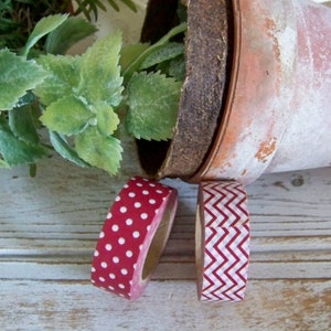 Duo Red Polka Dot and Chevron Washi Tape, Washi Tapes, Washi Tape Set, Washi, Decorative Tapes, Polka Dot Tape, Chevron Tape, Set of 2 Washi