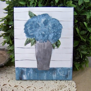 Farmhouse Original Painting, Abstract Flower Paintings, Blue Paintings, Original Acrylic Paintings, Farmhouse Decor, Shiplap