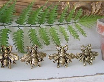Set of 4 French-Style Bee Knobs, Bee Knobs, Furniture Knobs, Knobs, Bees, French-Style Knobs, Gold-Toned Knobs, Springtime Knobs, Bee Knobs