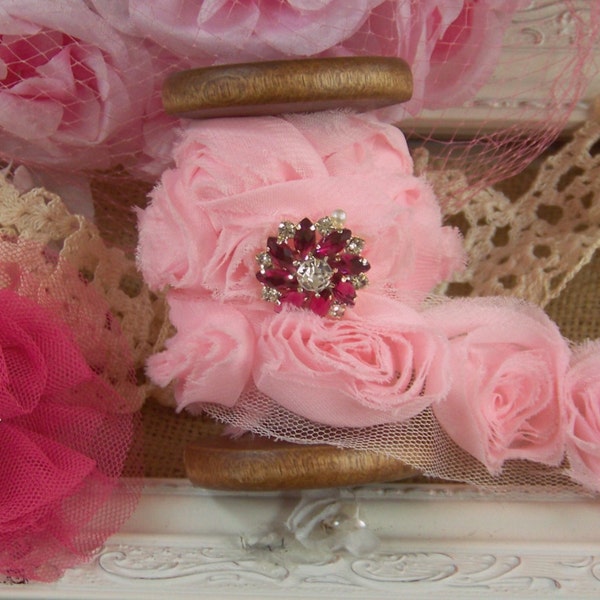 Shabby Chic Pink Rosette Trim