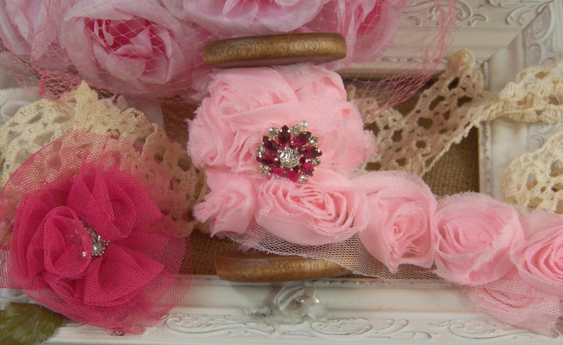 Shabby Chic Pink Rosette Trim