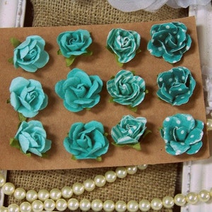 Shabby Chic Blue Paper Rose Flower Assortment for Vintage-Inspired Paper Craft Projects