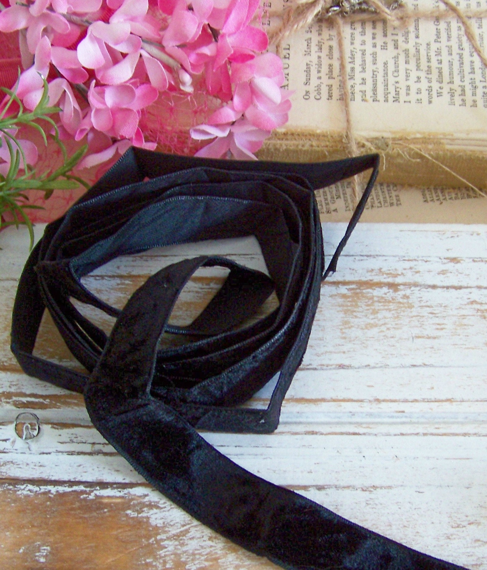 Black Crinkled Velvet Ribbon, Velvet Ribbon, Shabby Chic Velvet
