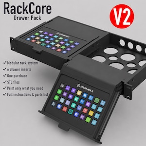 RackCore Drawer Pack | 19 & 10 inch Modular Rack Storage System | STL  Files | Stream Deck XL, ssd and More | Digital Download