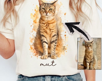 T-shirt personnalisé avec portrait de votre animal de compagnie, T-shirt aquarelle personnalisé à partir d'une photo, T-shirt personnalisé pour chien ou chat, T-shirt cadeau pour les amoureux des animaux