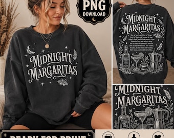 Midnight Margaritas PNG, Witchy Cocktail Design, Retro Halloween Margarita Graphic, Vintage Witch Drink PNG, Spooky