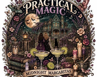 Midnight Margaritas Halloween PNG, Witchy Cocktail PNG Design, Magic Inspired Spooky Graphic, Vintage Comfort Colors Style Sublimation PNG