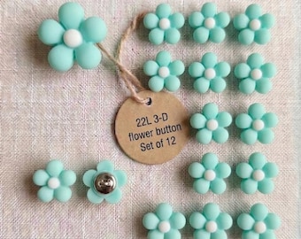 Botones florales azul aguamarina menta / Vástago floral de resina de 14 mm para costura y manualidades