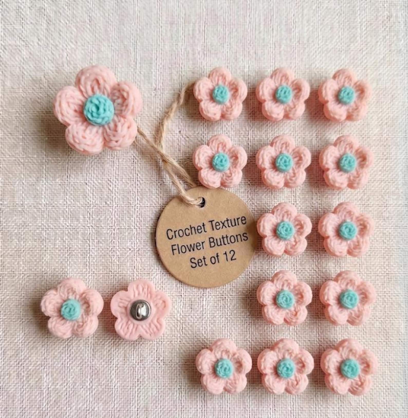 Soft Peach-Pink Crochet Flower Buttons