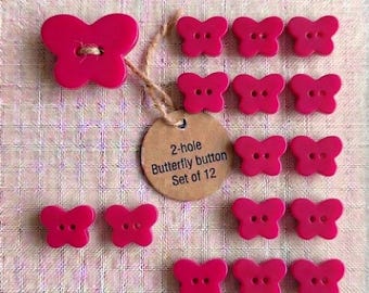 Botones de mariposa rosa fucsia/magenta/acrílicos de 2 agujeros para costura y manualidades